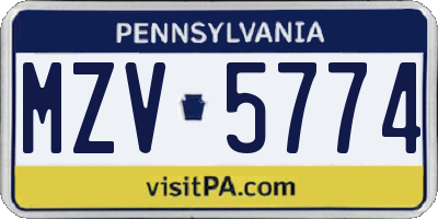 PA license plate MZV5774