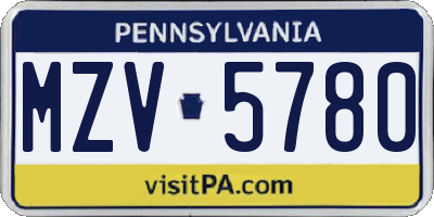 PA license plate MZV5780