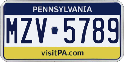 PA license plate MZV5789