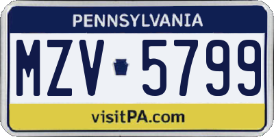 PA license plate MZV5799