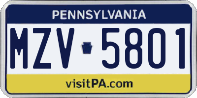 PA license plate MZV5801