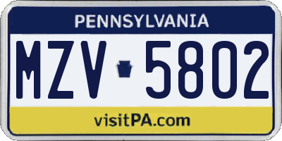 PA license plate MZV5802