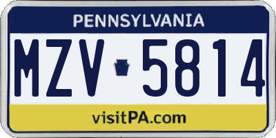 PA license plate MZV5814