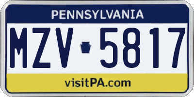 PA license plate MZV5817