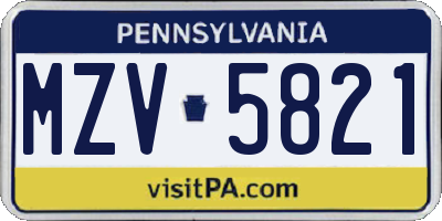 PA license plate MZV5821
