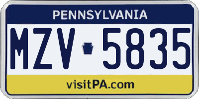 PA license plate MZV5835