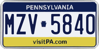 PA license plate MZV5840