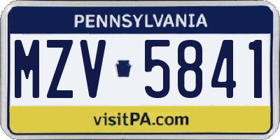 PA license plate MZV5841