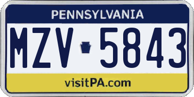 PA license plate MZV5843