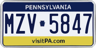 PA license plate MZV5847