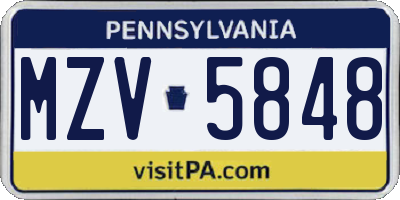 PA license plate MZV5848