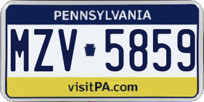 PA license plate MZV5859