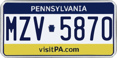 PA license plate MZV5870