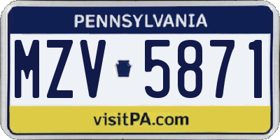 PA license plate MZV5871
