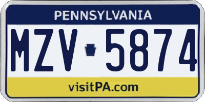 PA license plate MZV5874