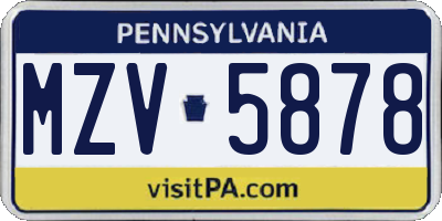 PA license plate MZV5878