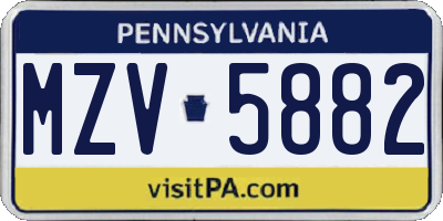 PA license plate MZV5882