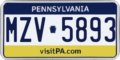 PA license plate MZV5893