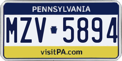 PA license plate MZV5894
