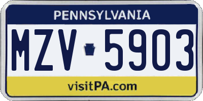 PA license plate MZV5903