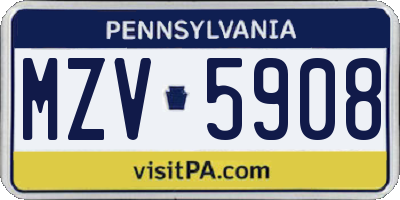 PA license plate MZV5908