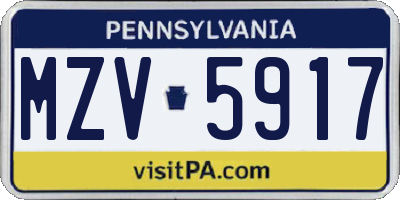 PA license plate MZV5917