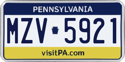 PA license plate MZV5921