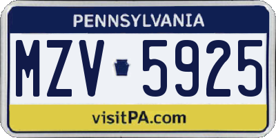 PA license plate MZV5925