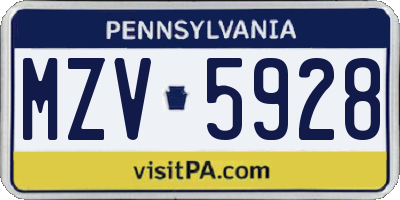 PA license plate MZV5928
