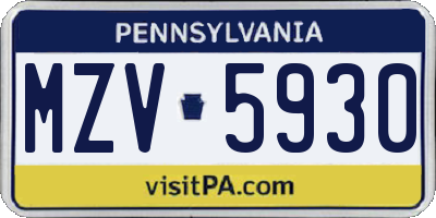 PA license plate MZV5930
