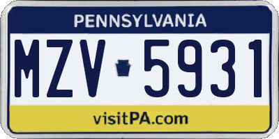 PA license plate MZV5931
