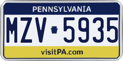 PA license plate MZV5935