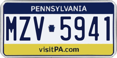 PA license plate MZV5941
