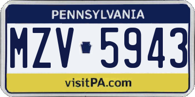 PA license plate MZV5943