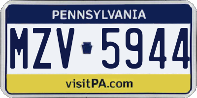 PA license plate MZV5944