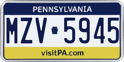 PA license plate MZV5945