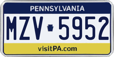 PA license plate MZV5952