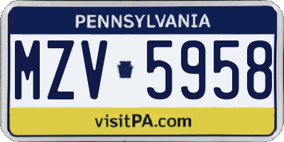 PA license plate MZV5958