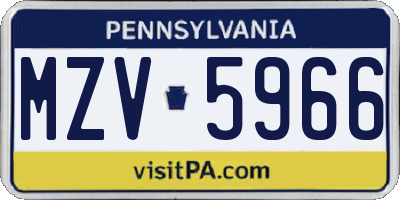 PA license plate MZV5966
