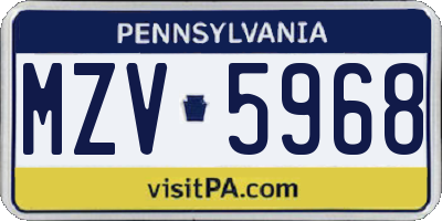PA license plate MZV5968