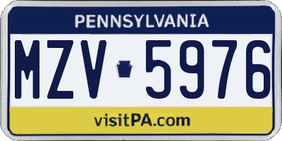 PA license plate MZV5976