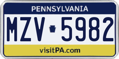 PA license plate MZV5982