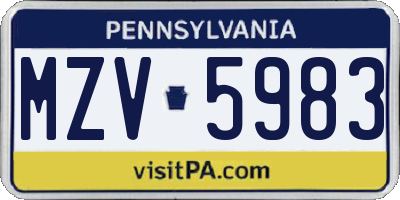 PA license plate MZV5983