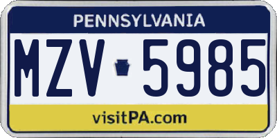 PA license plate MZV5985