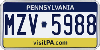 PA license plate MZV5988