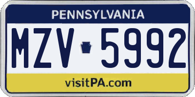 PA license plate MZV5992