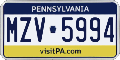 PA license plate MZV5994