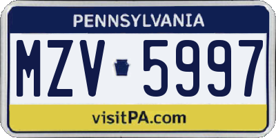 PA license plate MZV5997