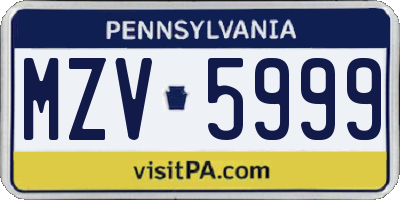PA license plate MZV5999