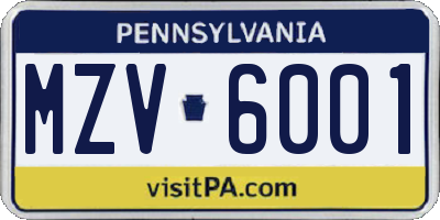 PA license plate MZV6001